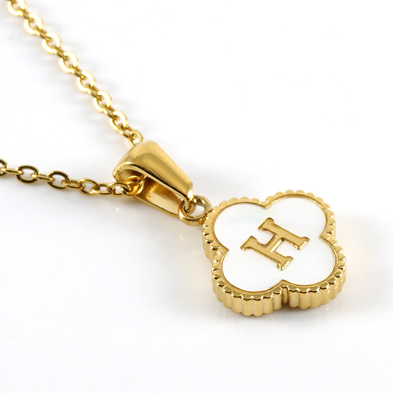 New Design Versatile Titanium Steel Clover Design English 26 Letters Pendant Necklace 18K Gold Plated Fashion Women