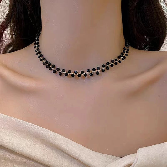 Cold Wind Black Crystal Necklace  New South Korea Simple Graceful Necklace Internet Celebrity High-Grade Clavicle Chain