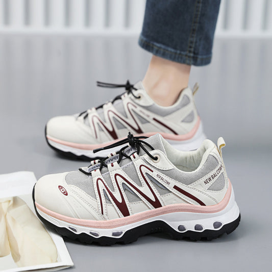 loveccr Autumn Thick Bottom Leisure Sneaker Women Outdoor Jogging Breathable Mesh Surface Shoes Elastic Band Low Top Colorblock Daddy Shoes Women