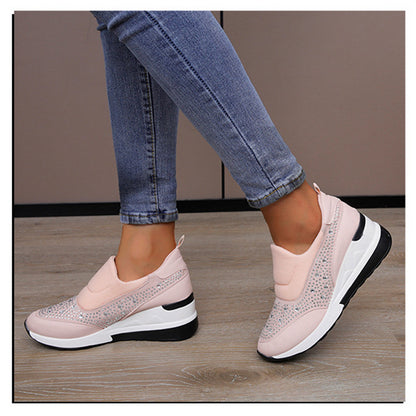 loveccr Plus Size Wedge Heels Women  Spring New Rhinestone Height Increasing Shoes High Heel Loafers Casual Sneaker Women