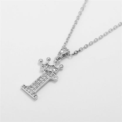 New Fashion Copper Inlaid Zircon Crown English Letter Personality Pendant Simple Women's Necklace Necklace Jewelry Manufacturer