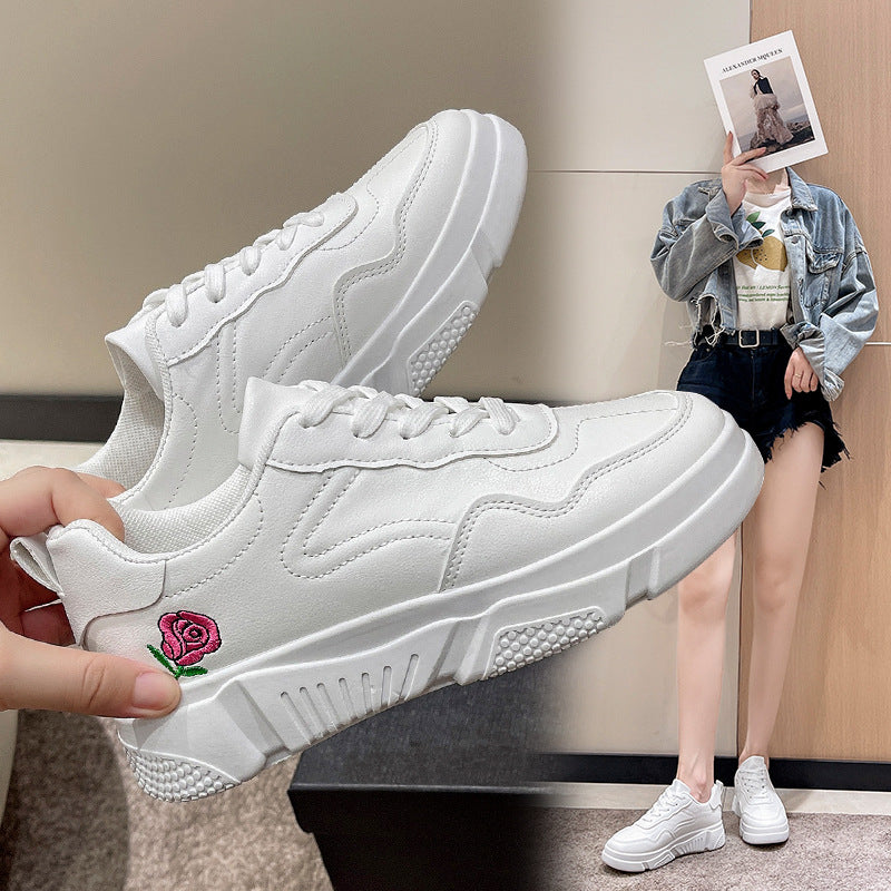 loveccr Plus Size Foreign Trade Sneakers Women's  Summer New Roman Style Thick Bottom Casual Lace up White Shoes Sports Running Shoes