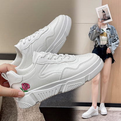 loveccr Plus Size Foreign Trade Sneakers Women's  Summer New Roman Style Thick Bottom Casual Lace up White Shoes Sports Running Shoes