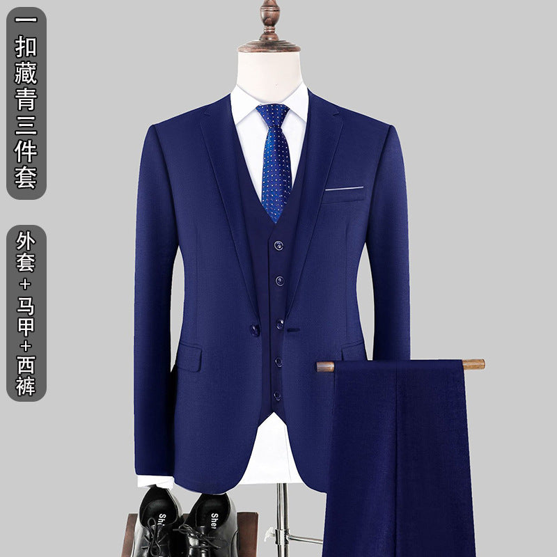 Suit Men's Suit Slim Fit Business Casual Wedding Work Korean Style Suit Three-Piece Business Suit Best Man Group Clothes