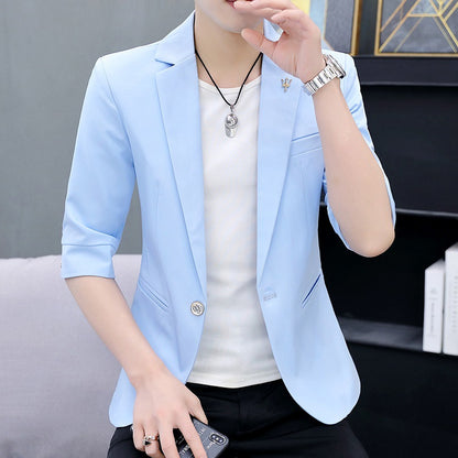 LOVECCR   Suit Men's One Suit Matching Summer Korean Style Trendy Fashion Dress 3/4 Sleeve Non-Ironing Casual Small Suit