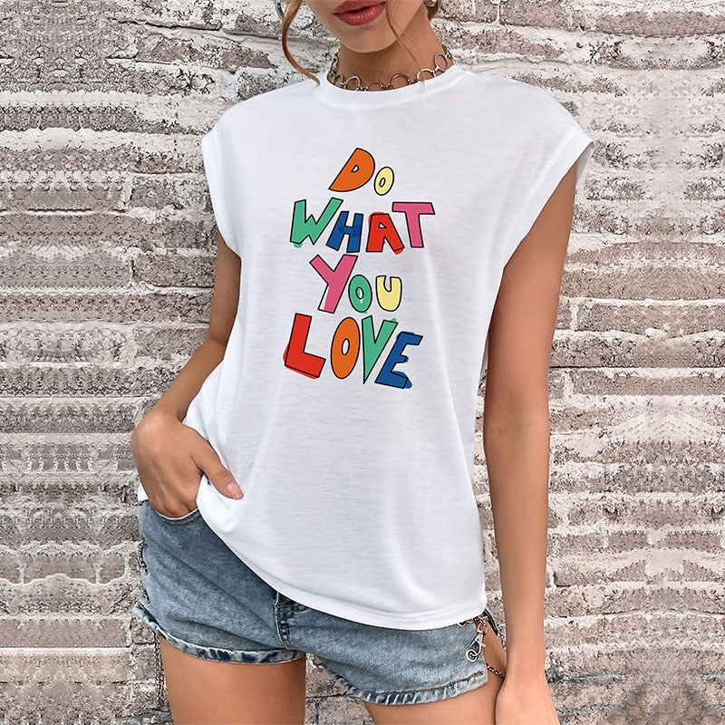 LOVECCR EABY  new product popular summer 2025 vest crew neck letter printed top sleeveless Popular trade t-shirt