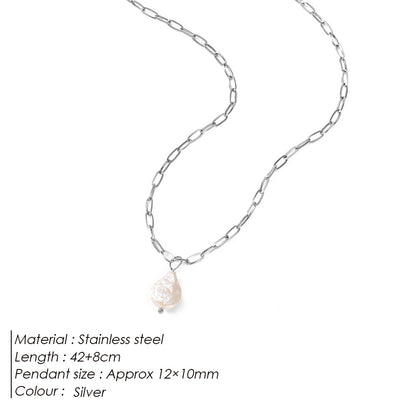 Cross-Border Fashion Y-Shaped Natural Pearl Necklace Stainless Steel Necklace Special-Shaped Freshwater Pearl Necklace Wholesale Distribution