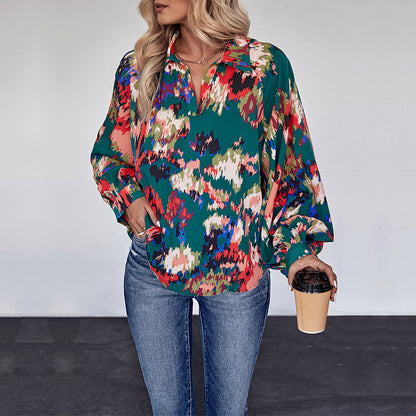 LOVECCR Hot Trade Hot Autumn New Shirt Casual Flower Shirt Lapel Long Sleeve Top Button Printed Shirt