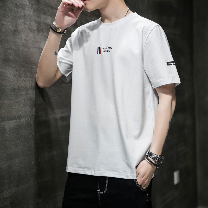 T Shirt Men's Fashion Brand Short Sleeved T-shirt Summer round Neck White Pure Cotton Loose Men's Clothing Half Sleeve Bottoming Shirt Top Clothes