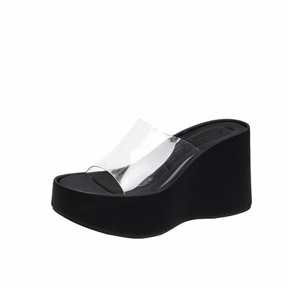 Women's Wedge Slippers  New Platform Muffin Slippers Women's Summer Outer Wear Fashion Trending Transparent High Heels