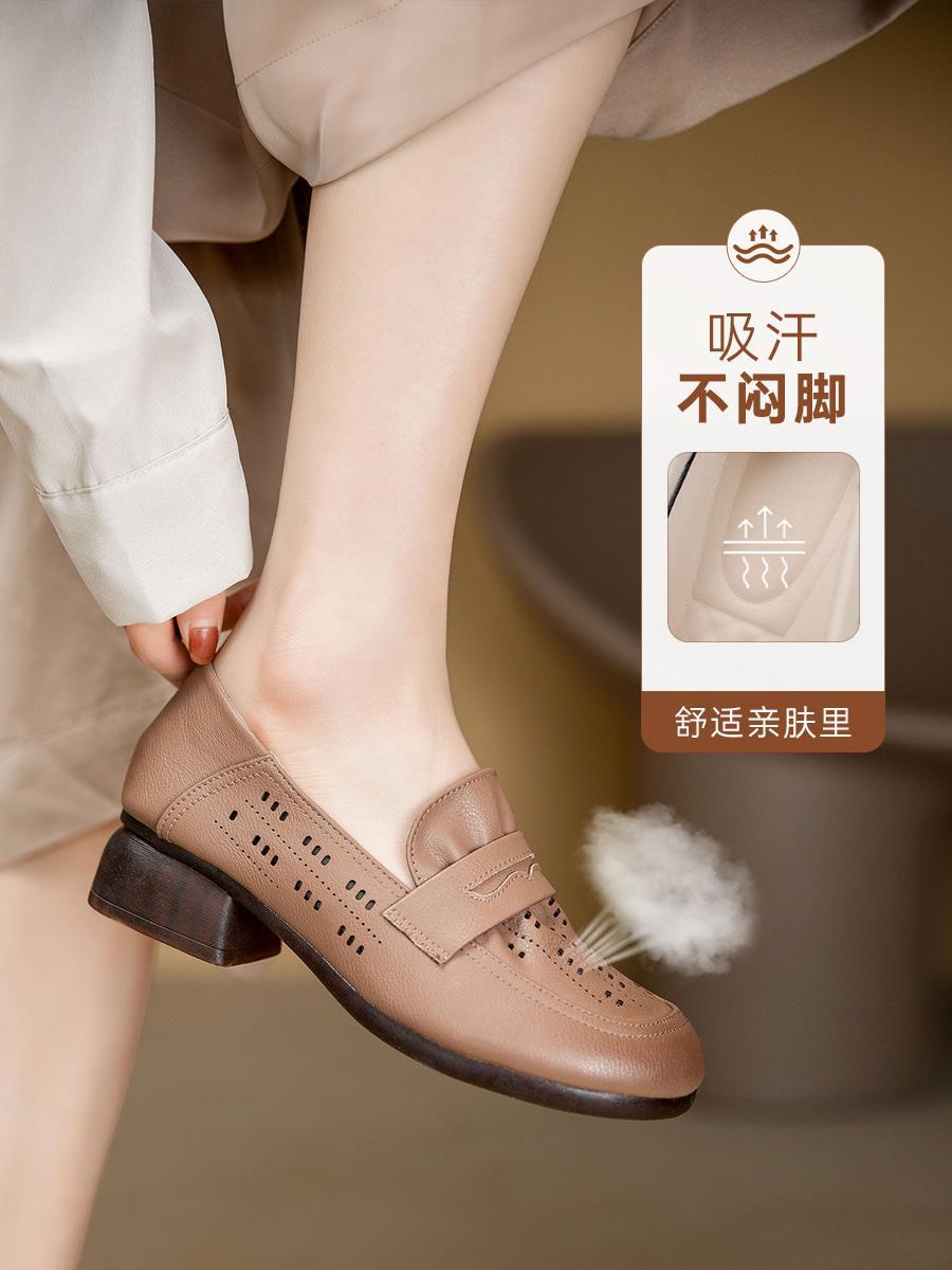 loveccr  Spring and Autumn Middle-Aged Brand Soft Bottom Mom Shoes Genuine Leather Mid-Comfortable Women's Shoes Middle-Aged and Elderly Heel Shoes Leather Shoes Non-Slip