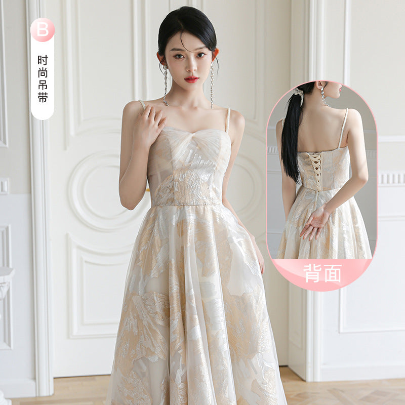 LOVECCR Champagne Bridesmaid Dress Women's  New Spring  Evening Dress Fairy Sisters Group Senior Niche Long