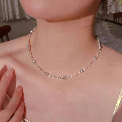 Tik Tok Live Stream Small Pieces of Silver Pearl Starry Necklace Simple Twin Special-Interest Design Commuter Super Fairy Clavicle Chain