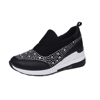 loveccr Plus Size Wedge Heels Women  Spring New Rhinestone Height Increasing Shoes High Heel Loafers Casual Sneaker Women