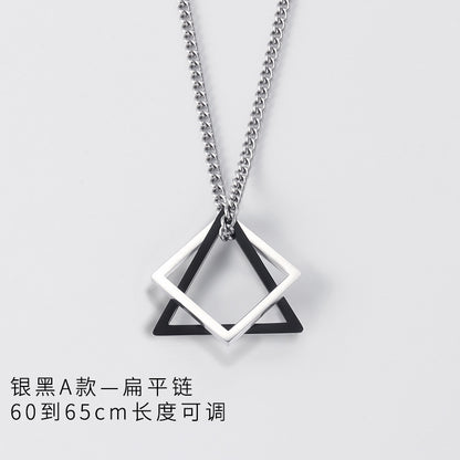 Cross-Border Geometric Triangle Square Combination Titanium Steel Hip Hop Necklace Men's Trendy Handsome Cool Earth Simple Pendant Accessories