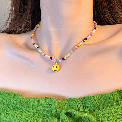 LOVECCR INS Dopamine Color Beaded Necklace  New Fashion All-Match Special-Interest Design High Sense Necklace