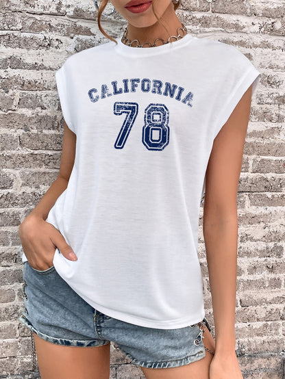 LOVECCR Cross-border new product popular summer 2025 vest crew neck letter printed top women's Popular trade sleeveless sports t-shirt