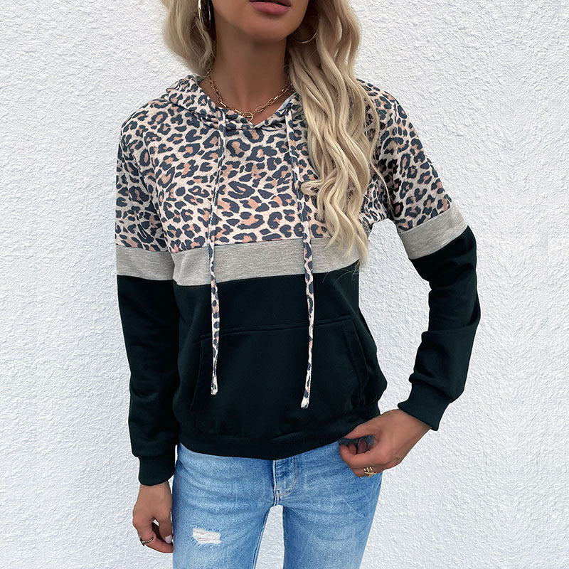 LOVECCR popular independent station popular New Popular trade autumn new women's clothing hooded splicing leopard print sweater casual hoodie