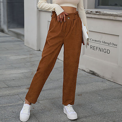 LOVECCR Hot new autumn and winter 2025 foreign trade casual elastic nine-point pants  commuter corduroy straight pants women