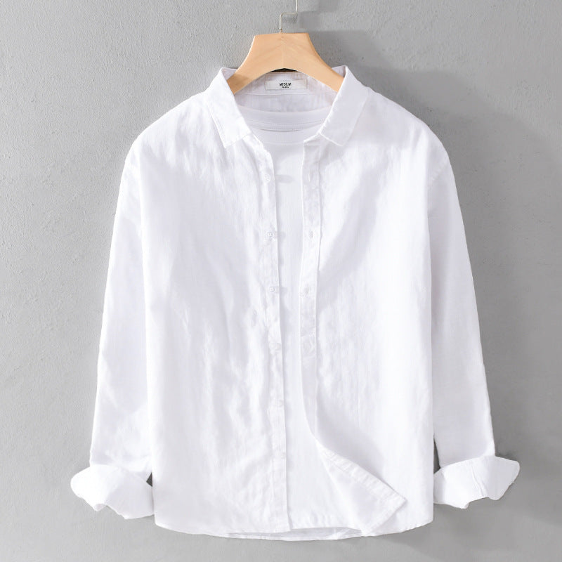 Men's New Cotton Linen Long Sleeve Blouse White Art Versatile Casual Versatile Youth Linen Shirt 9206