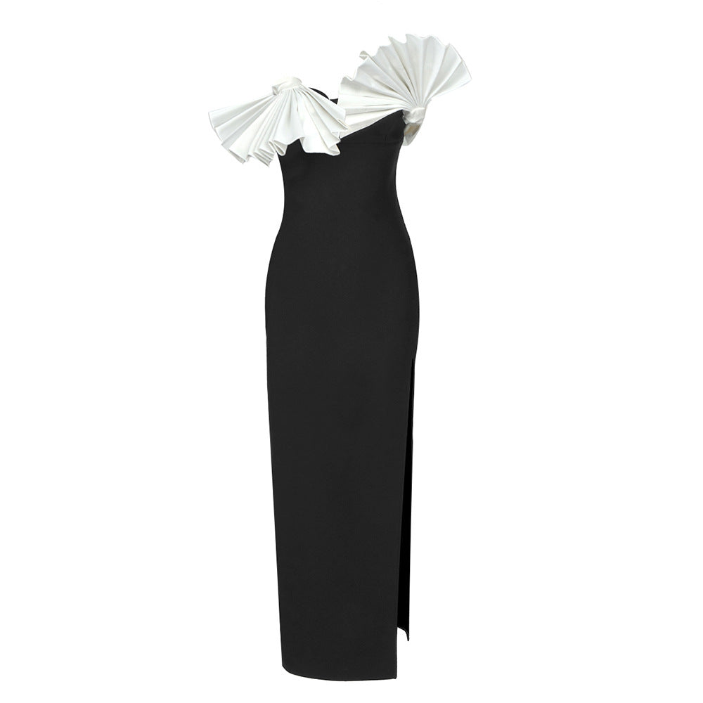 LOVECCR 2023 New new black and white folding fan tube top skirt 2025 sexy dress autumn and winter ins style long dress women