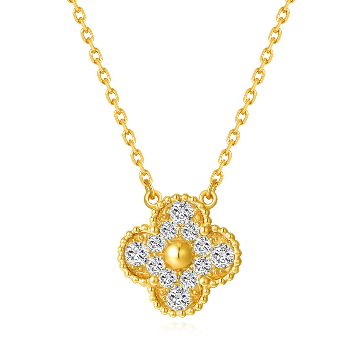 New High-Grade Diamond Clover Necklace Golden Sterling Silver Clavicle Chain Live Broadcast Supply Wholesale One Piece Dropshipping