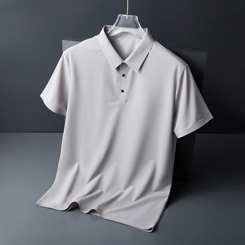 Seamless Ice Silk Short Sleeve T-shirt Polo Shirt Men's Summer New Quick-Drying Slim Fit Middle-Aged High-End Men's Business Casual