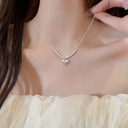 LOVECCR Light Luxury Minority All-Matching Graceful Pearl Necklace Super Fairy Sweet Fresh Loving Heart Zircon Titanium Steel Clavicle Chain Neck Chain