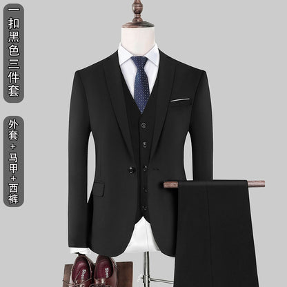 Suit Men's Suit Slim Fit Business Casual Wedding Work Korean Style Suit Three-Piece Business Suit Best Man Group Clothes