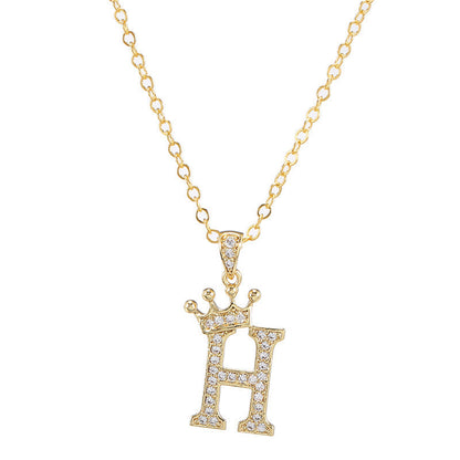 New Fashion Copper Inlaid Zircon Crown English Letter Personality Pendant Simple Women's Necklace Necklace Jewelry Manufacturer