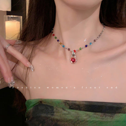 LOVECCR INS Dopamine Color Beaded Necklace  New Fashion All-Match Special-Interest Design High Sense Necklace