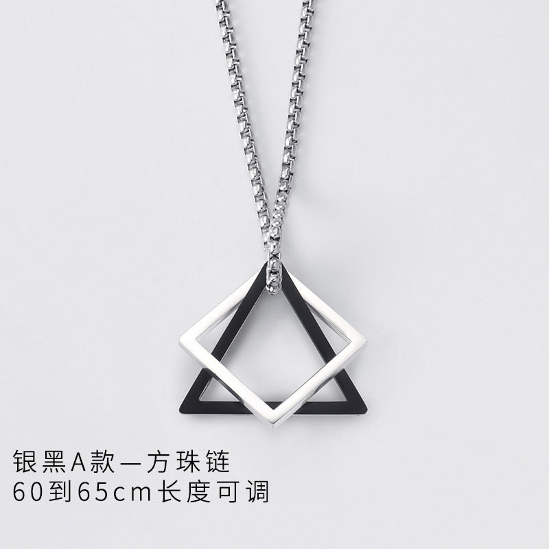 Cross-Border Geometric Triangle Square Combination Titanium Steel Hip Hop Necklace Men's Trendy Handsome Cool Earth Simple Pendant Accessories