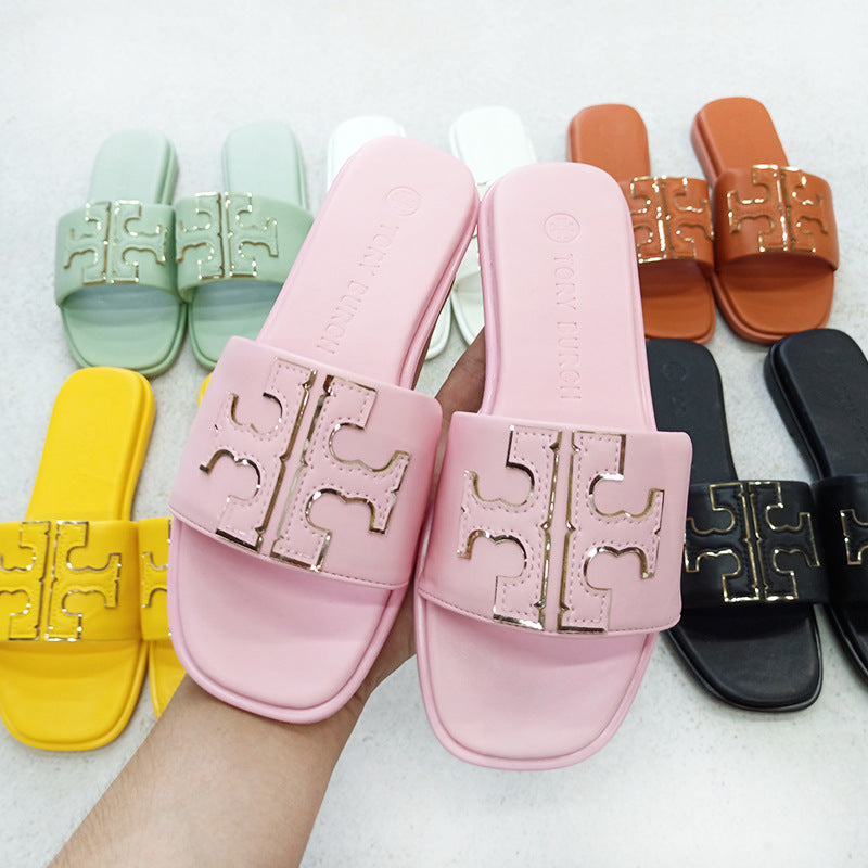 TB Slippers Women's  Summer New Slippers Beach Casual HOT and NEW Cross Border Leather Sandals Slippers