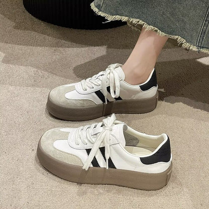 loveccr White Shoes for Women Ins Trendy  Autumn New Color Matching Trendy Biscuit Board Shoes Flat Pumps Casual Sneaker