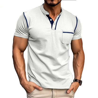 Summer European and American Style Men's Clothing Short-Sleeved Men's T-shirt Foreign Trade Men's Henley Shirt  Color Matching T-shirt Men's Wholesale