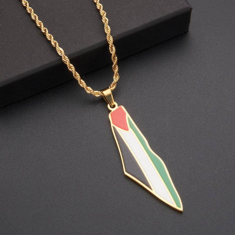 LOVECCR Hot Sale Cross-Border Dripping Oil Vintage Palestine Map Pendant Necklace Stainless Steel Fashion Personalized Pendant