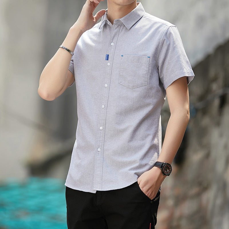 Cotton Short-Sleeved Shirt Men's Summer  New Thin Cotton Shirt Youth Business Leisure Iron-Free Shirt