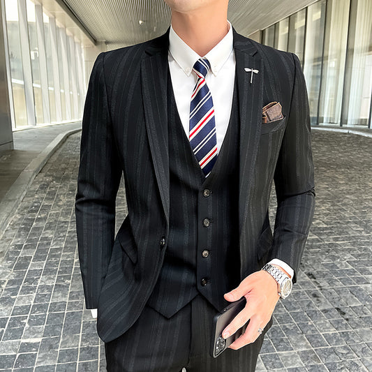 LOVECCR   Striped Suit Men's Korean Style Slim-Fitting Jacket Groom Wedding Suit Business Professional Formal Wear Small Suit Men