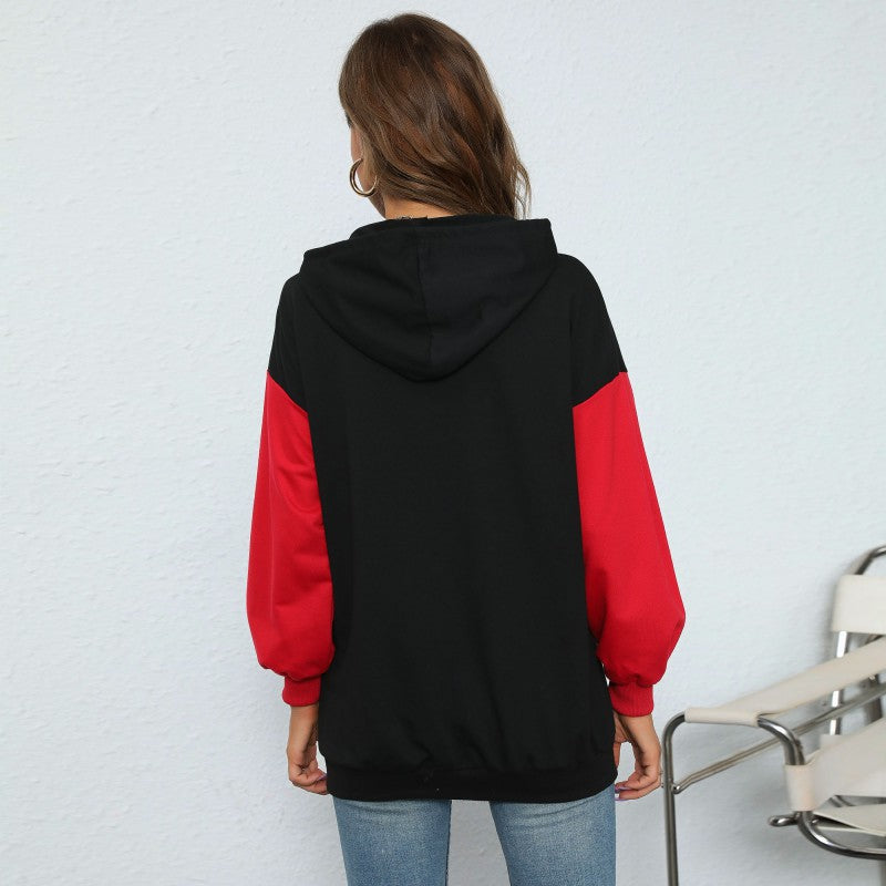 LOVECCR New popular autumn contrasting color hoodie 2025 letter printing casual sports hooded sweater women