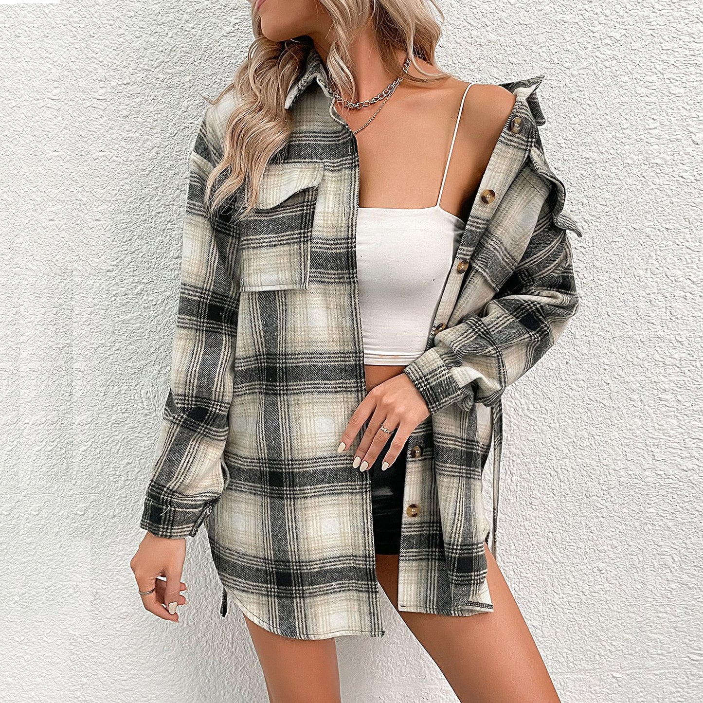 LOVECCR Hot   women's clothing Hot autumn and winter 2025  trade splicing plaid cardigan retro woolen thick coat