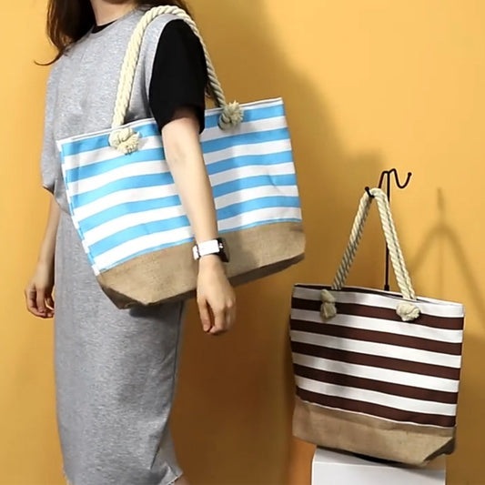 loveccr Cross-Border  Underarm Bag Women's Shoulder Bag Casual Messenger Bag Large Capacity Canvas Bag New Striped Beach Bag