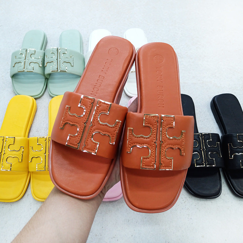 TB Slippers Women's  Summer New Slippers Beach Casual HOT and NEW Cross Border Leather Sandals Slippers