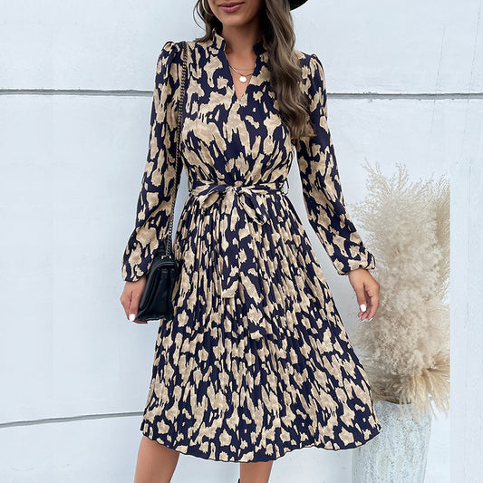 LOVECCR New  Hot Trade 2025 Women's Clothing Hot Autumn New Folded Printing Long Sleeve Dress