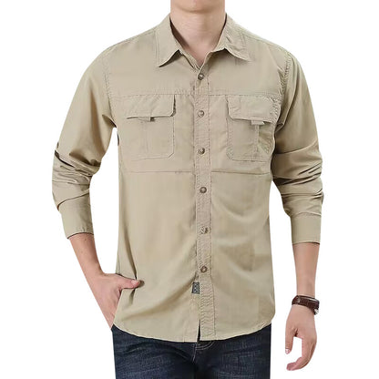 Spring and Autumn New Shirt Men's Long-Sleeved Cotton Casual Solid Color Shirt Young and Middle-Aged Workwear Slim Jacket