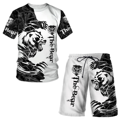 New  Cross Border Men's Suits 3D Digital Printing Animal Figure Short Sleeve Shorts Men's Beach Sports Pants