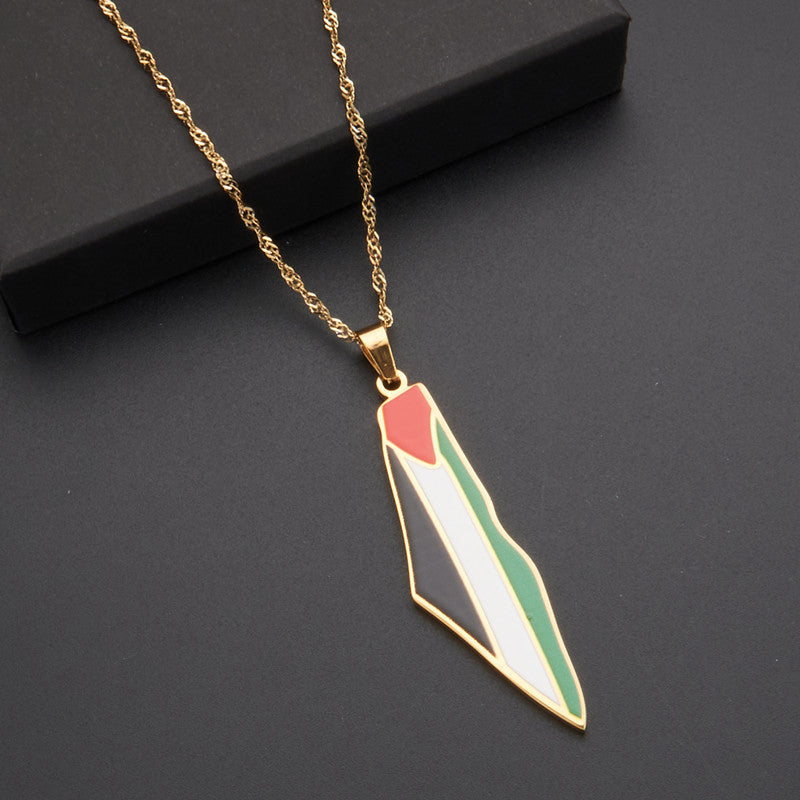 LOVECCR Hot Sale Cross-Border Dripping Oil Vintage Palestine Map Pendant Necklace Stainless Steel Fashion Personalized Pendant