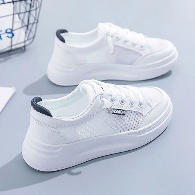 loveccr White Shoes Women's Summer  New Mesh Shoes Breathable Mesh Versatile Thin Casual Platform Spring and Summer Sports Board Shoes