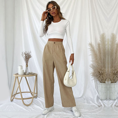 LOVECCR Hot new autumn and winter 2025  foreign trade casual women's pants  commuter corduroy commuter wide-leg pants