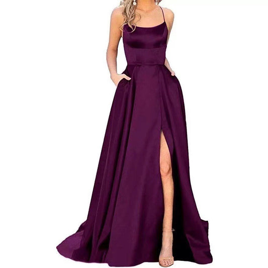 LOVECCR  European and American Bridesmaid Dress Long Long Dress Slimming and Shoulder Hollow Girlfriends  Fashion Bridesmaid Party Evening Dress