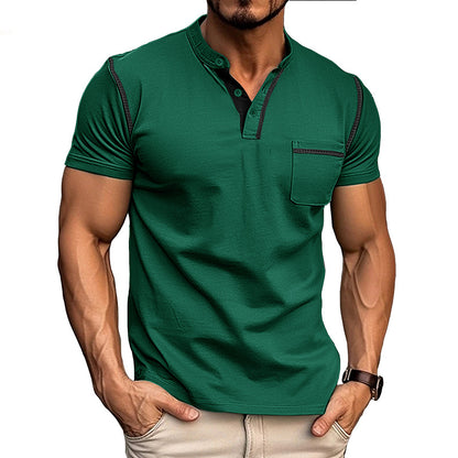 Summer European and American Style Men's Clothing Short-Sleeved Men's T-shirt Foreign Trade Men's Henley Shirt  Color Matching T-shirt Men's Wholesale